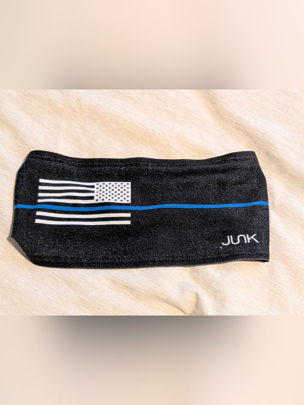JUNK Black Headband with Thin Blue Line and Flag Graphic